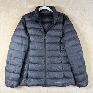 Eddie Bauer Women's EB650 Down Puffer Jacket Black Chevron Lightweight Size L